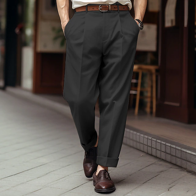 Men's Trousers Dress Pants Casual Pants Suit Pants Front Pocket Plain Comfort Breathable Wedding Casual Daily Fashion Basic Black White 10