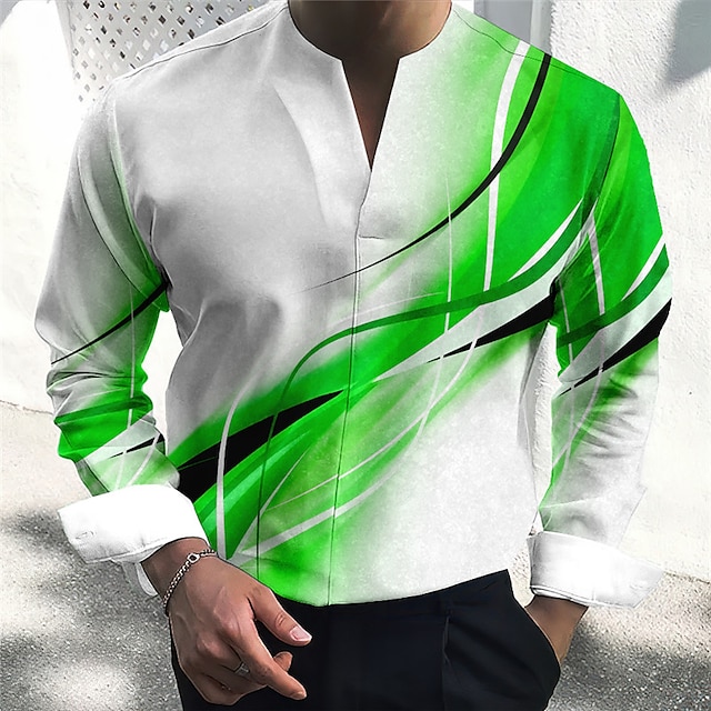  Homme Chemise Dégradé Extérieur Casual Bleu vert Rouge Bleu Orange manche longue Col V Eté Automne Vêtement Tenue Imprimer