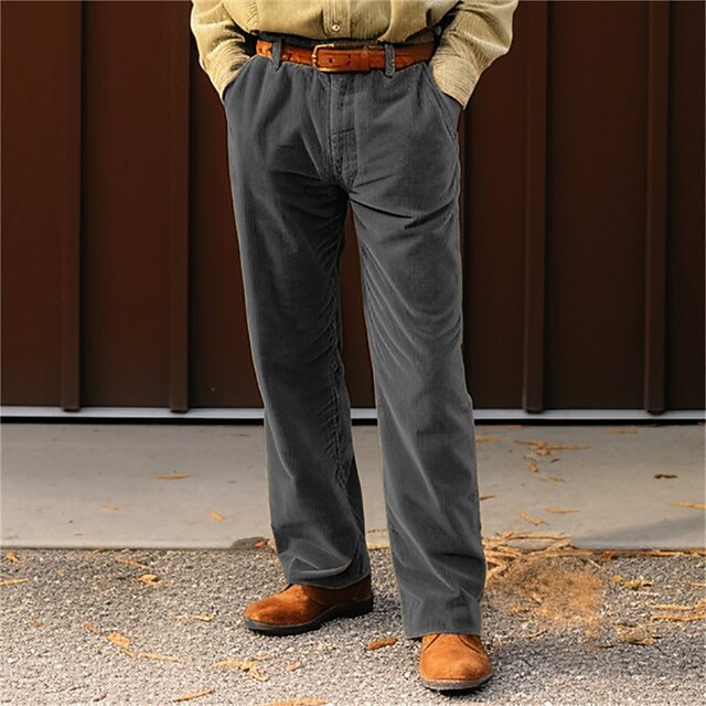 Men's Corduroy Pants Trousers Casual Pants Front Pocket Straight Leg ...