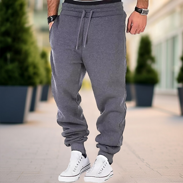  Men's Sweatpants Joggers Trousers Drawstring Elastic Waist Solid Color Comfort Breathable Casual Daily Streetwear Cotton Blend Sports Fashion Black-White Black Micro-elastic