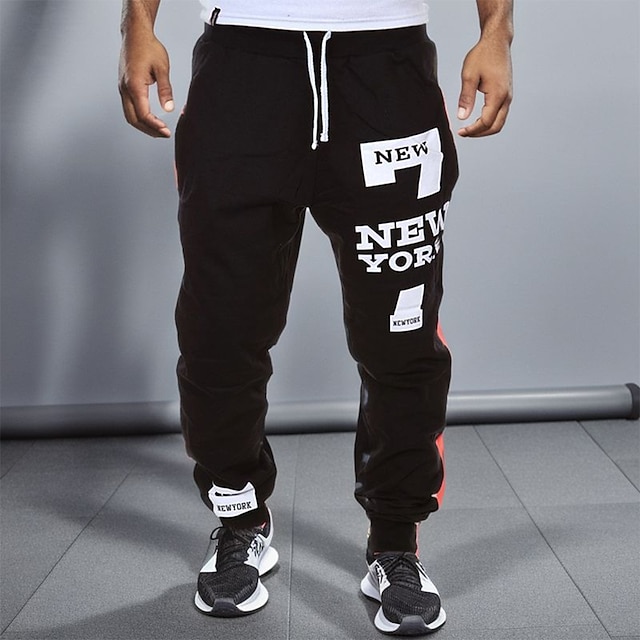  Men's Sweatpants Joggers Drawstring Letter Letter & Number Thermal Warm Breathable Athletic Athleisure Weekend Casual / Sporty Hip Hop Dark Grey Black Micro-elastic