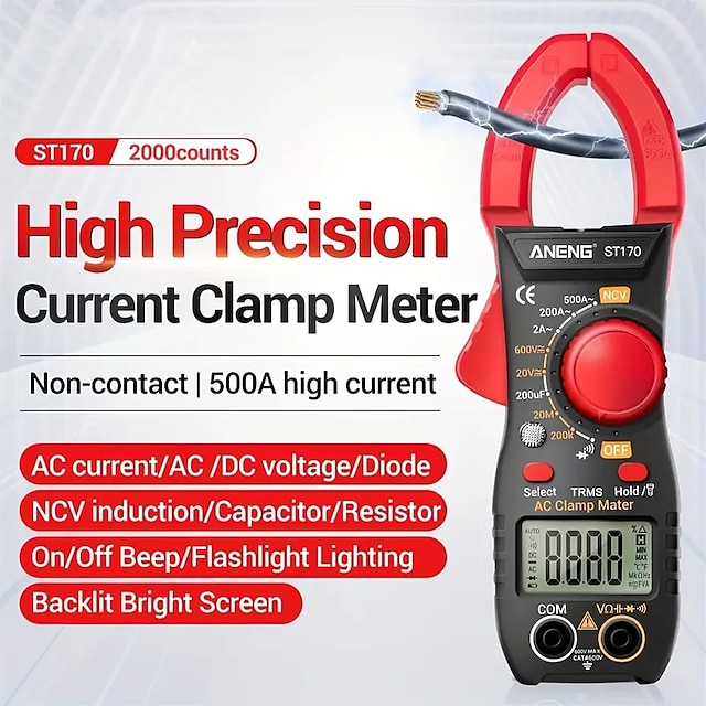  digitalt klemmemeter 500a AC strøm multimeter AC DC spenningstester hz kapasitans numerisk ohm diode tester