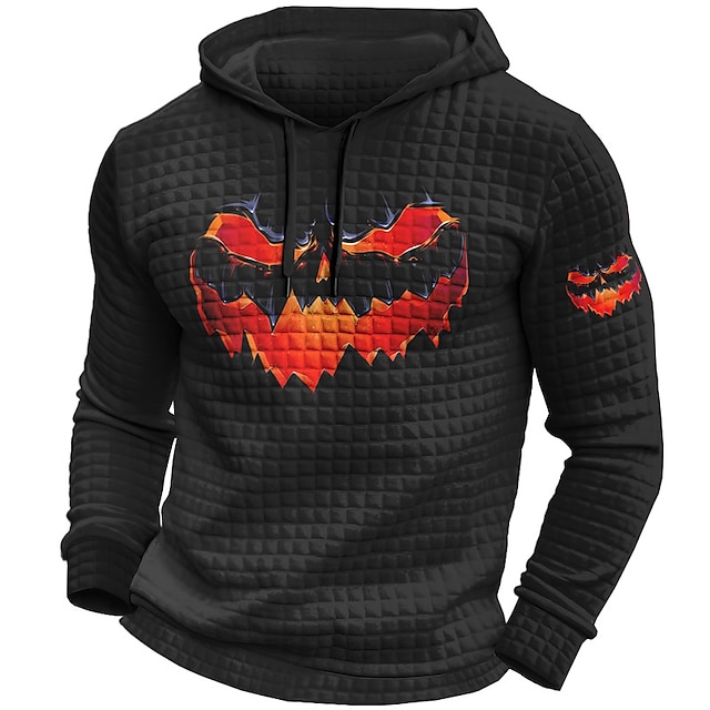  Halloween Mens Graphic Hoodie Prints Daily Classic Casual 3D Pullover Holiday Going Out Hoodies Waffle Red Blue Purple Long Sleeve Squares Black Pumpkin Face