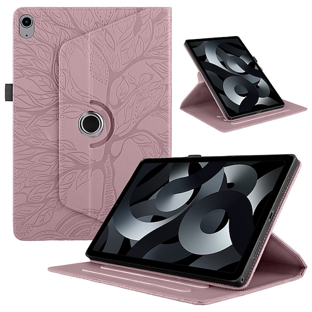  Tablet Etuier Til Apple 11 9.7 iPad Air 5th ipad 9th 8th 7th Generation 10.2 inch iPad Air 3rd iPad mini 5th 4th Med stativ Vend 360 ° rotation Træ Ensfarvet TPU PU Læder