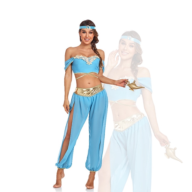  Aladdin and the Magic Lamp Fairytale Princess Jasmine Theme Party Costume Dance Costumes Women's Movie Cosplay Cosplay Halloween Blue Halloween Carnival Masquerade Dress