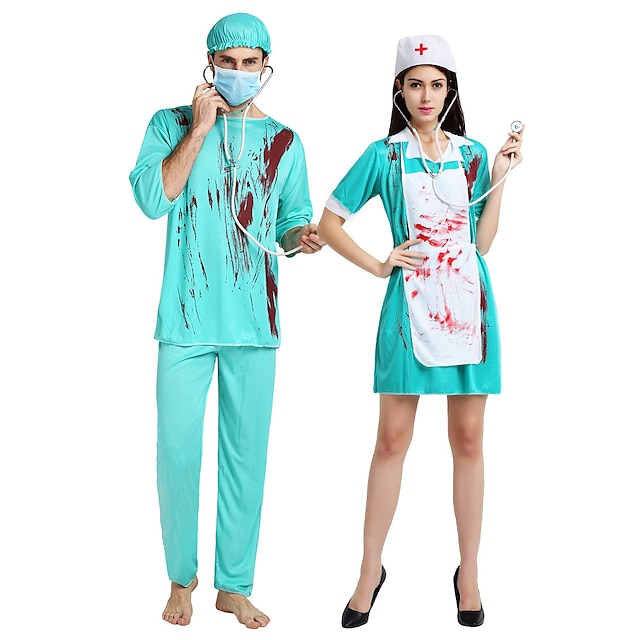  Enfermeiras Médico Traje Cosplay Fantasias para casais de grupos de Halloween Homens Mulheres Cosplay filme Traje Assustador Azul Ocasiões Especiais Dia Das Bruxas Carnaval Baile de Máscaras Poliéster