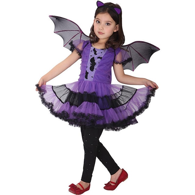  Kids Girls' Dress Animal Color Block halloween custome Short Sleeve Performance Outdoor Mesh Fashion Costume Polyester Mini Party Dress Tulle Dress Fall Winter 2-12 Years Purple