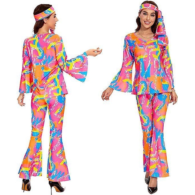  Retro Vintage 1980er Intensives Rosa Austattungen Hemd Schlaghose Abba-Kostüm Hippie Puppe Damen Maskerade Party / Abend oben