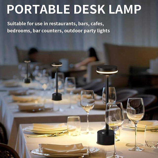 led uppladdningsbar sladdlös bordslampa aluminium sovrum bar restaurang med touchkontroll led lampa för hemmakontor sovrum hotell restaurang 3-nivå ljusstyrka inställningar
