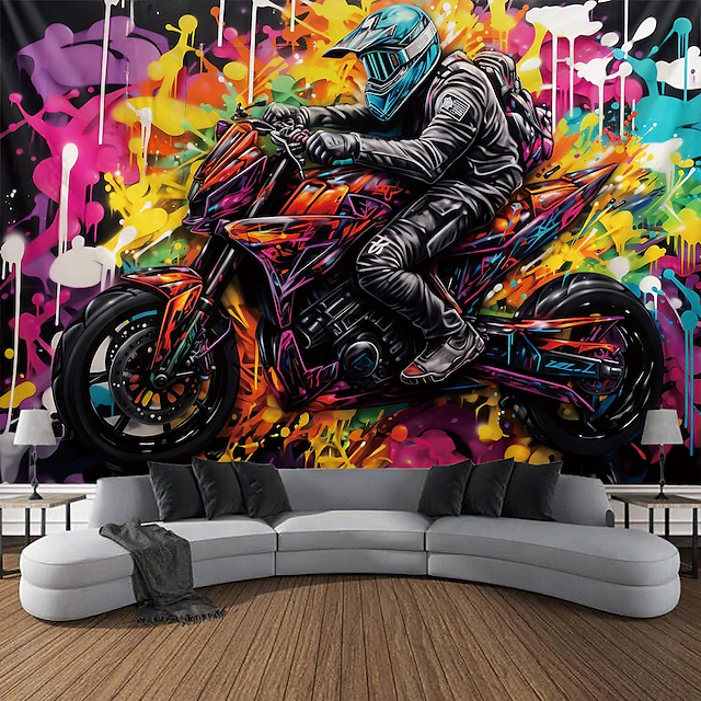 Graffiti Motorcycle Hanging Tapestry Wall Art Large Tapestry Mural Decor Photograph Backdrop Blanket Curtain Home Bedroom Living Room Decoration 16