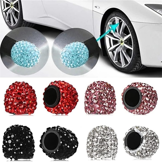  4 stk diamantbildækventildæksler skinnende støvtæt hjulventildæksel køretøj bling krystalventilhætte bilstylingtilbehør