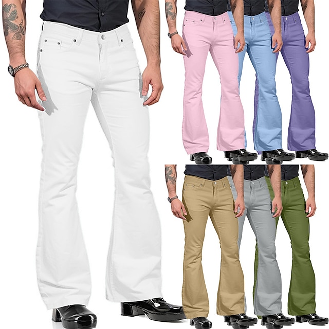 Men's Flared Pants Bell Bottom Casual Pants Button Plain Comfort Breathable  Casual Holiday Disco Lights Cotton Blend Fashion Classic Style Black White  2024 - $22.99