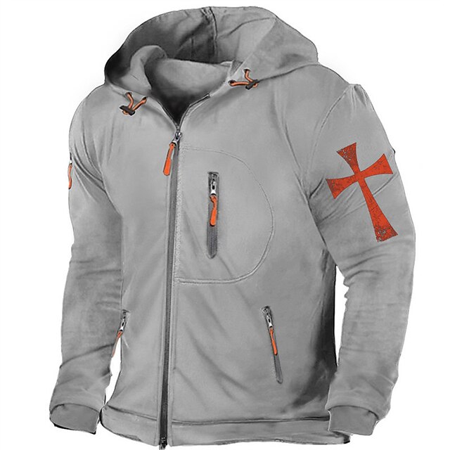 Men's Graphic Cross Long Sleeve Sweatshirts  Hooded Streetwear Designer Sports & Outdoor Casual Spring &  Fall Black Dark Gray Gray Clothing Apparel Designer S M L XL XXL 3XL4