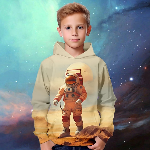  Boys 3D Astronaut Hoodie Pullover Long Sleeve 3D Graphic Print Spring Fall Winter Fashion Streetwear Polyester Kids 3-12 Years Outdoor Casual Daily Regular Fit