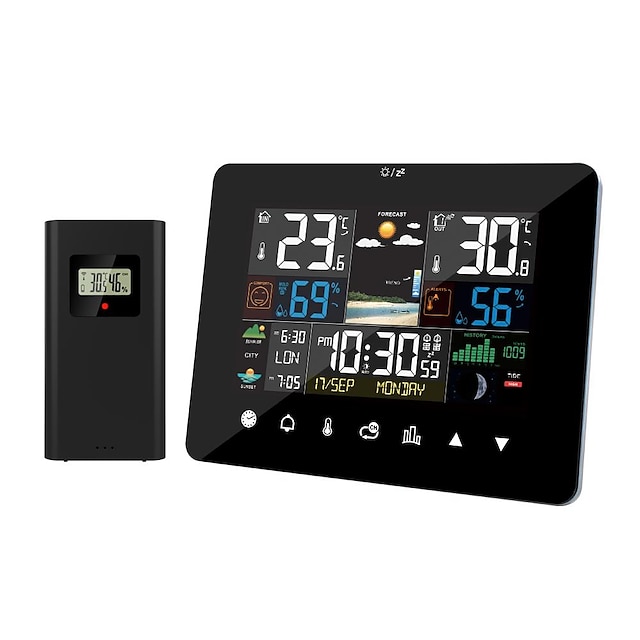 Pantalla digital despertador estación meteorológica sensor de temperatura con termómetro electrónico barómetro meteorológico sensor de pronóstico