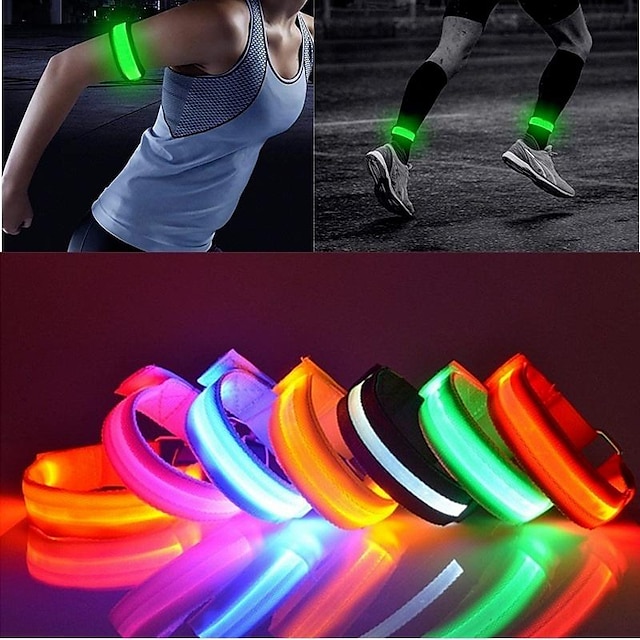  7 Colors Glowing Bracelets Sport LED Wristbands Adjustable Running Light for Runners Joggers Cyclists Bike Warnning Light Outdoor Sport Accessories