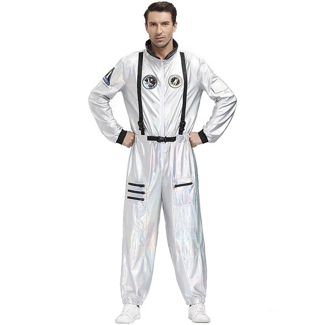 Couples Astronaut Halloween Group Couples Costumes Men's Women's Movie Cosplay Silver Leotard / Onesie Halloween Carnival Masquerade4