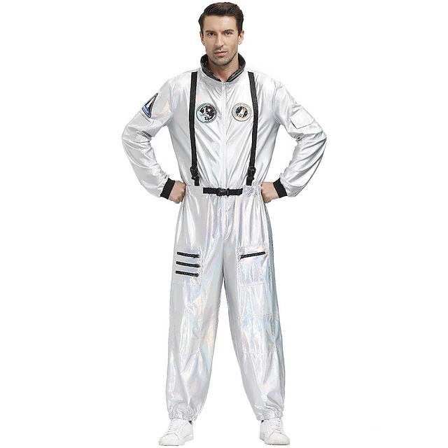 Couples Astronaut Halloween Group Couples Costumes Men's Women's Movie Cosplay Silver Leotard / Onesie Halloween Carnival Masquerade4