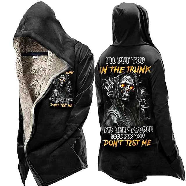 Men's Skull Poker Winter Coat Fleece Jacket Coat Comfortable Warm Breathable Fashion Streetwear Casual Daily Sports & Outdoor Daily Wear Going out Zipper Pocket Print Fall & Winter Hoodie Long Sleeve 6