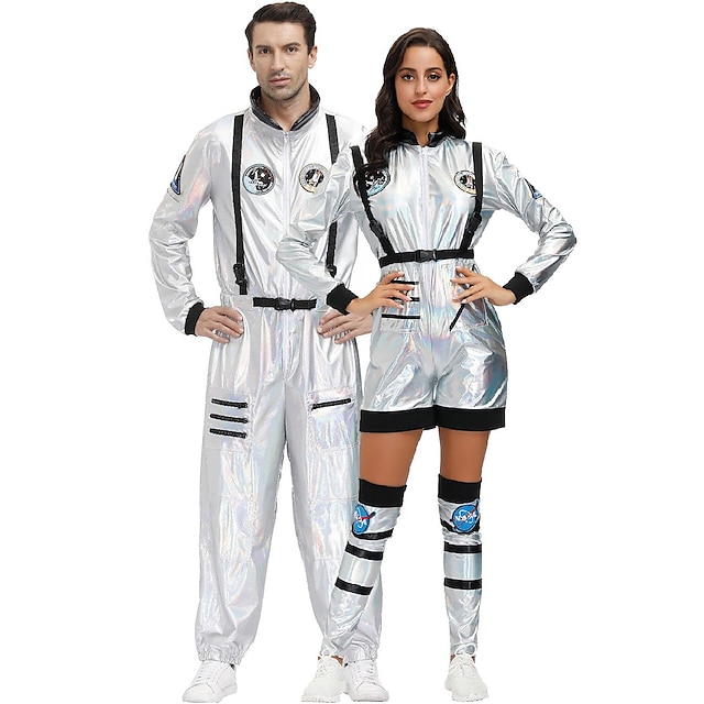  Astronaut Halloween-Gruppenkostüme für Paare Herren Damen Film Cosplay Silber Gymnastikanzug / Einteiler Halloween Karneval Maskerade Polyester
