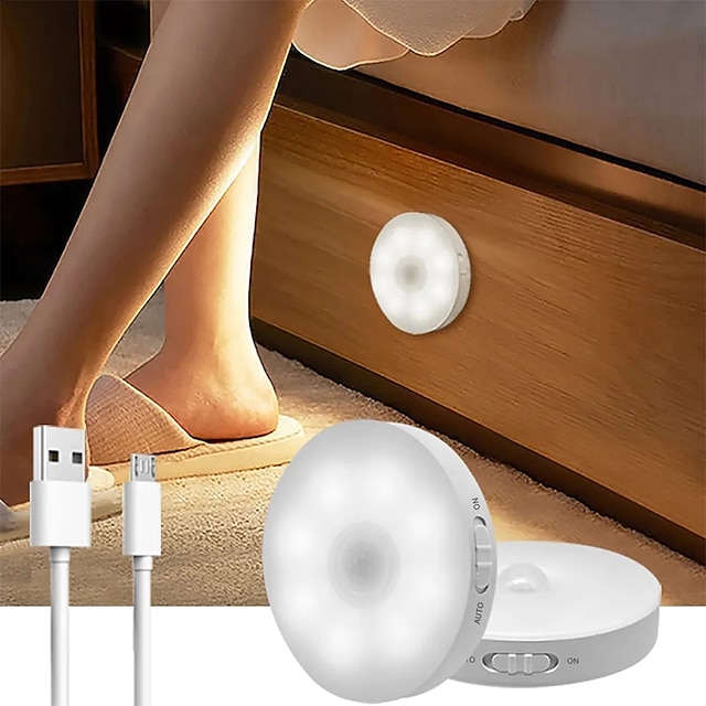  8led capteur de mouvement led veilleuse interrupteur intelligent capteur de lumière usb rechargeable à piles salle de bain lampe de chevet pour chambre couloir accès salle de bain éclairage à la