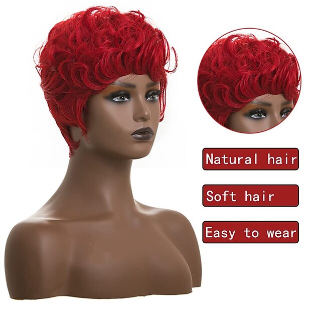 Red Pixie Wig for Women Natural Wavy Hair Replacement Pixie Wigs Short ...