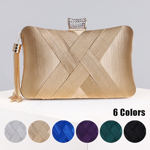  Women's Clutch Evening Bag Wristlet Clutch Bags Silk Party Bridal Shower Holiday Tassel Chain Large Capacity Lightweight Durable Solid Color Silver Black Blue