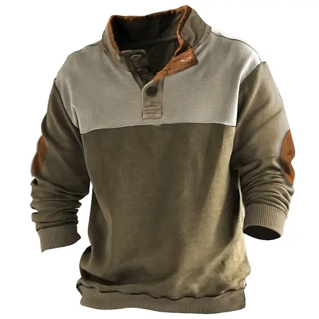 Men's Sweatshirt Tactical Army Green Standing Collar Color Block Sports ...