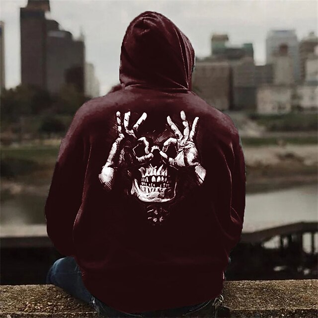  Voor heren Doodskoppen Grafische prints Trui met capuchon Hoodies Sweatshirt Streetwear Ontwerper Lange mouw Capuchon Dagelijks Sport Zwart Wijn Afdrukken Lente & Herfst Ontwerper