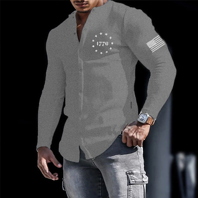  Herre T-shirt Cool skjorte Lang ærmet skjorte Langærmet V-hals Forår & Vinter Grafisk Bogstaver Mode Designer Afslappet Trykt mønster Knap ned Gade Sport Ferie Sort Hvid Grå Top T-shirt til mænd