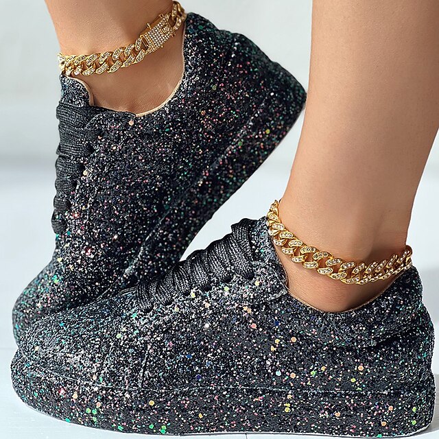 Women's Silver Glitter Platform Sneakers - Sparkly Lace-Up Casual Shoes ...