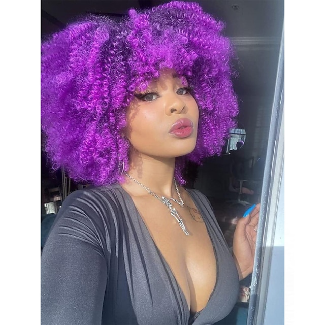  peruca encaracolada com franja para mulheres negras curta peruca encaracolada encaracolada 14 polegadas cabelo afro festa halloween natal perucas cosplay (