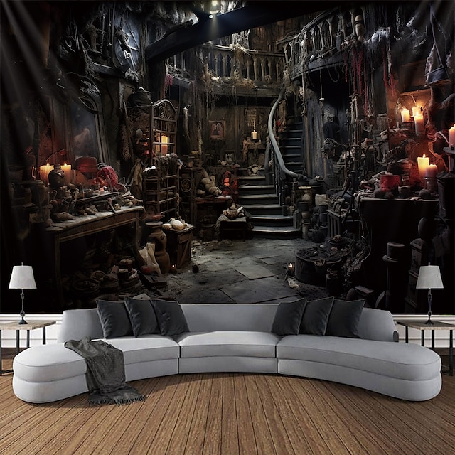  Halloween Skräckhus Hängande Tapestry Väggkonst Stor Tapestry Mural Dekor Fotografisk Bakgrund Filt Gardin Hem Sovrum Vardagsrum Dekoration