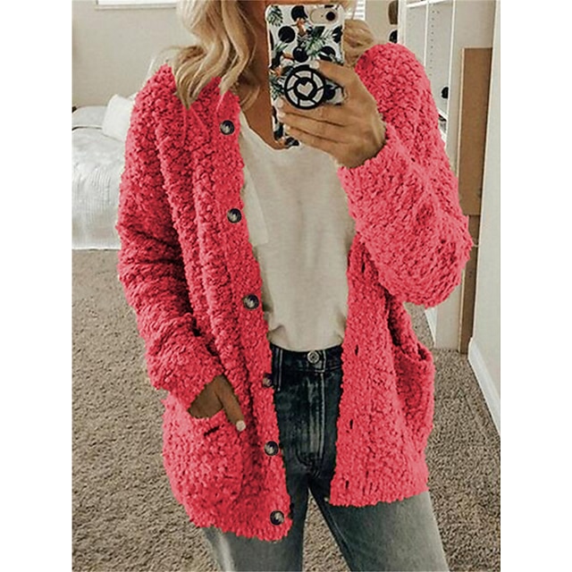 Kvinnors Cardigan Chic Krage Andningsbart Material med Hjärtformade Knappar main image 1