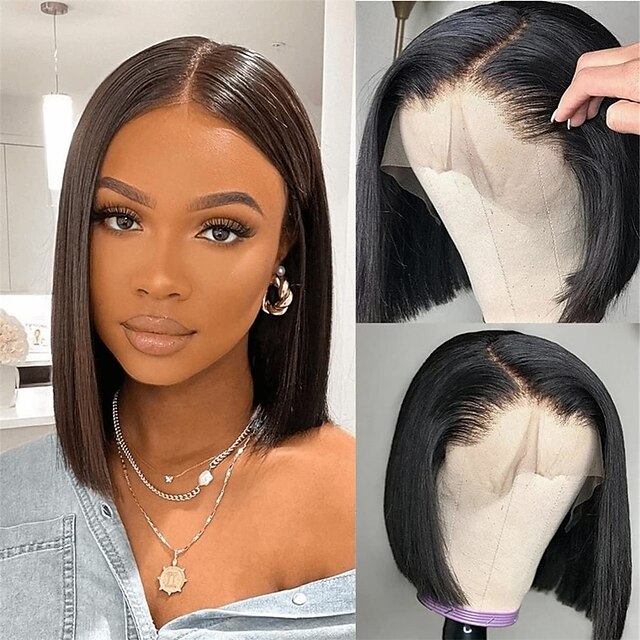 Bob Wig Human Hair 13x4 Frontal Lace Wig 12 Inch Straight Bob Lace Front Wigs Human Hair 180 