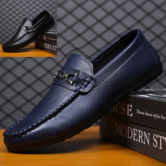  Men's Loafers & Slip-Ons Moccasin Casual Outdoor Daily Faux Leather Breathable Comfortable Slip Resistant Loafer Black Navy Blue Spring