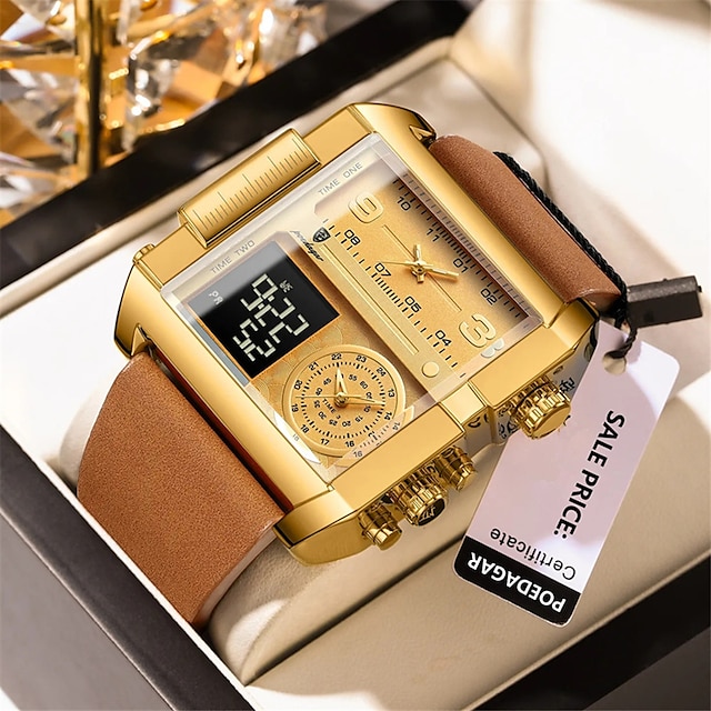  Poedagar luksusowy męski zegarek kwarcowy sportowy prostokąt wodoodporny wielofunkcyjny analogowy zegarek kwarcowy świecący kalendarz męski zegarek cyfrowy męskie zegarki