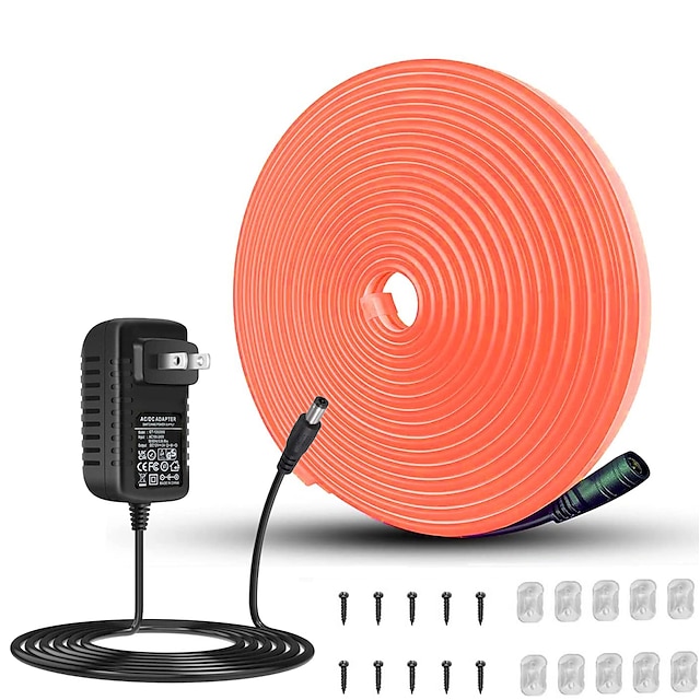  2,5 m 5m Luzes de tira de néon 300/600 LEDs Neon Flexível 6mm 1Setar o suporte de montagem 1 x adaptador de 12V 3A 1 x adaptador de energia 2A 1conjunto Branco Quente Branco Vermelho Luzes de feriado