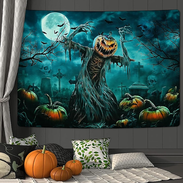  halloween skumle utskårne gresskar hengende billedvev veggkunst stor billedvev veggmaleri dekor fotografi bakteppe teppe gardin hjem soverom stue dekorasjon halloween dekorasjoner