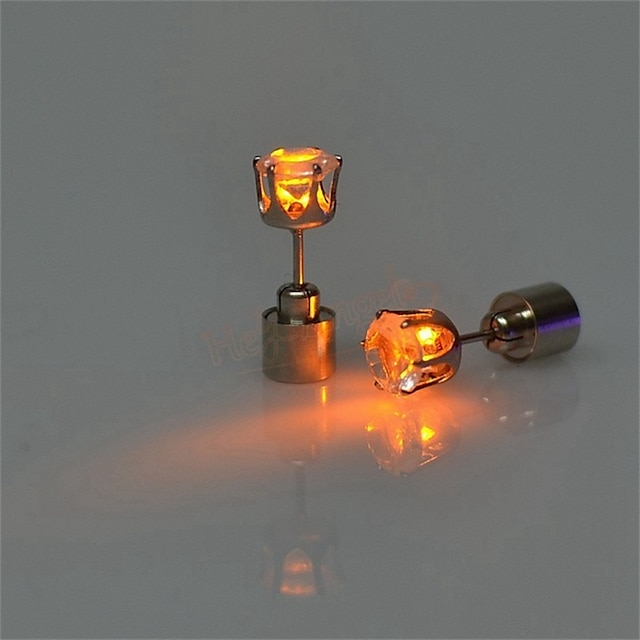  Hot 1 Pair LED Earrings Stud Light Up Star Stainless Steel Bling Earring Unisex Jewelry For Men Women Dance Party