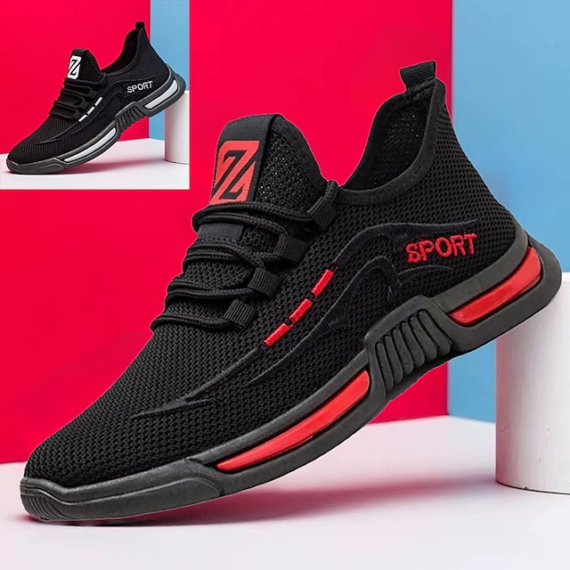  Bărbați Adidași Pantofi Flyknit Alergare Plimbare Sportiv Casual În aer liber Zilnic Plasă Respirabil Comfortabil Anti-Alunecare Dantelat Alb Roșu-aprins Vară Primăvară