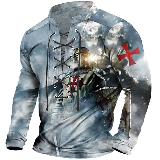  Men's Henley Shirt with Knights Templar Print