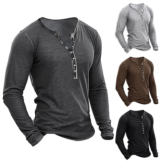 Men's T shirt Tee Henley Shirt Tee Top Plain Henley Street Vacation Long Sleeve Clothing Apparel Fashion Designer Basic4