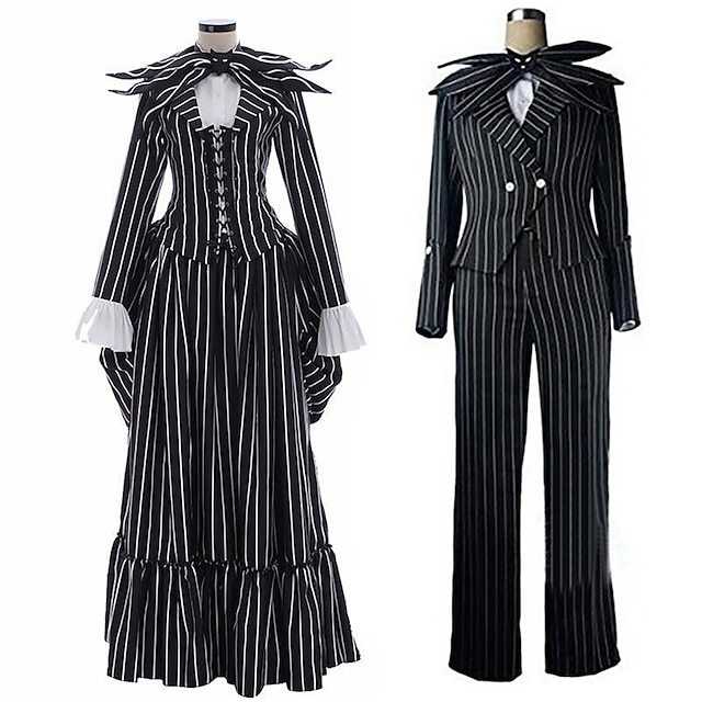  Jack Skellington Outfits Gemaskerd Bal Voor heren Dames Film cosplay Cosplay Zwart Halloween Maskerade Top Kleding Broeken