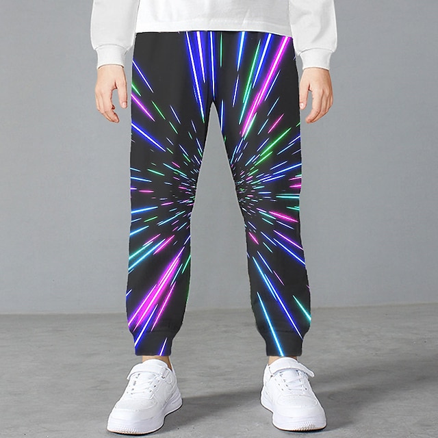  Boys 3D Color Block Pants Fall Winter Active Streetwear 3D Print Polyester Kids 3-12 Years Outdoor Sport Casual Regular Fit