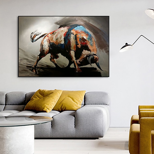  handgjord oljemålning duk akryl väggkonst dekoration modern djur tjurkamp för heminredning rullad ramlös osträckt målning