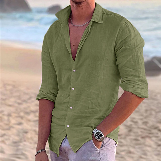 Men's Linen Shirt Shirt Summer Shirt Beach Shirt Black White Pink Long ...