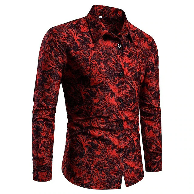 Men's Shirt Summer Shirt Button Up Shirt Casual Shirt Red & White Long Sleeve Abstract Lapel Daily Vacation Clothing Apparel Fashion Casual Comfortable4