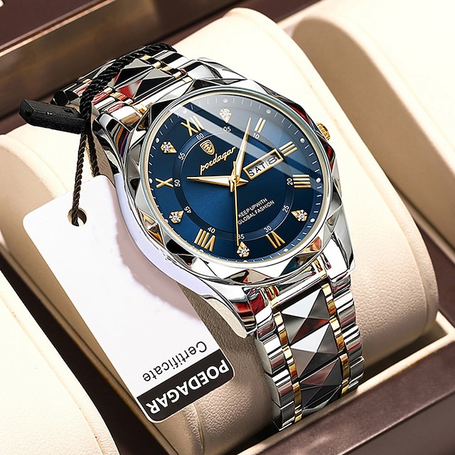  poedagar luksus herre quartz klokker business topp merke mann armbåndsur vanntett lysende dato uke quartz herreklokke