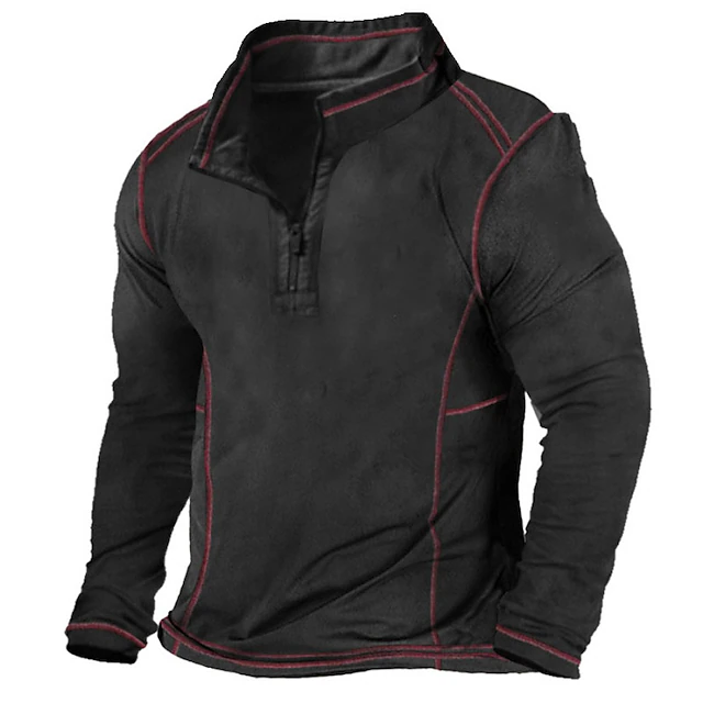 Men's T Shirt Tee Top Long Sleeve Quarter Zip Summer Plain Raglan Sleeve Fashion Designer Basic Vacation Street Going out Black Blue Purple Top Tee for Men 5